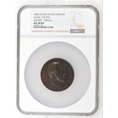 1883-Dated France Bronze Henri V Deatch Weiner - (50mm) NGC AU 58 BN 1883-Dated France Bronze Henri V Deatch Weiner - (50mm) NGC AU 58 BN