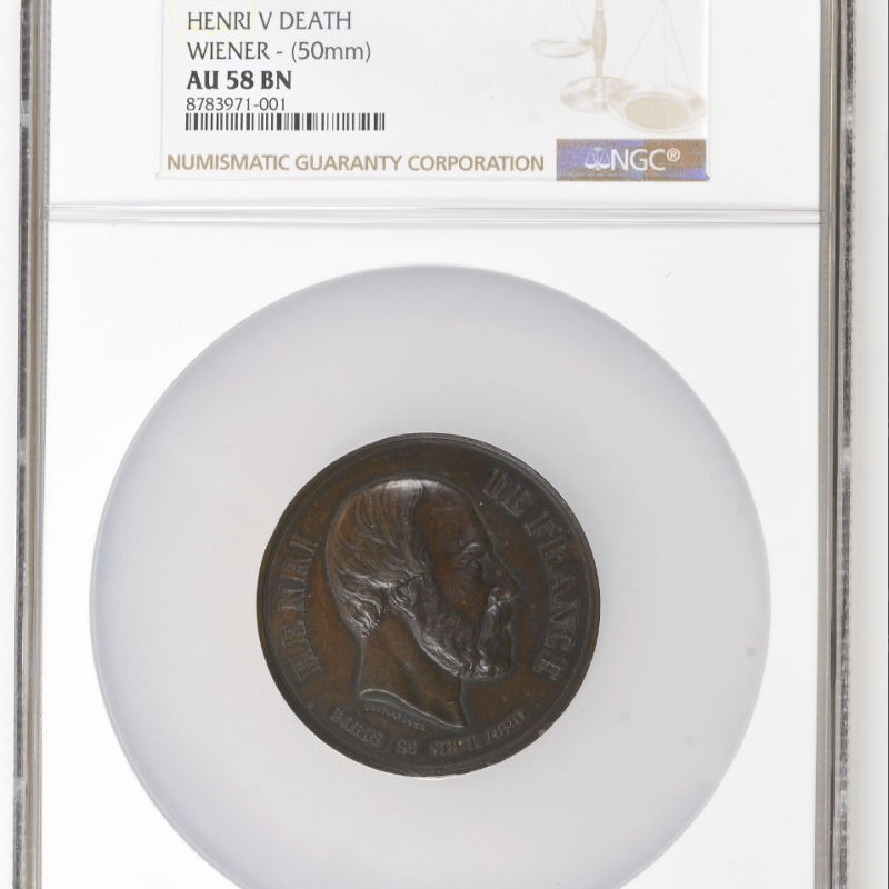 1883-Dated France Bronze Henri V Deatch Weiner - (50mm) NGC AU 58 BN