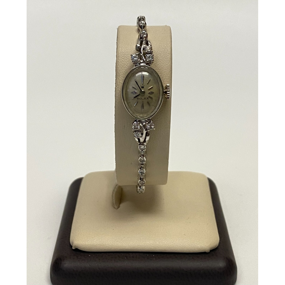 Rolex Ladies 14k SOLID WHITE GOLD Dress with Diamonds 1950s