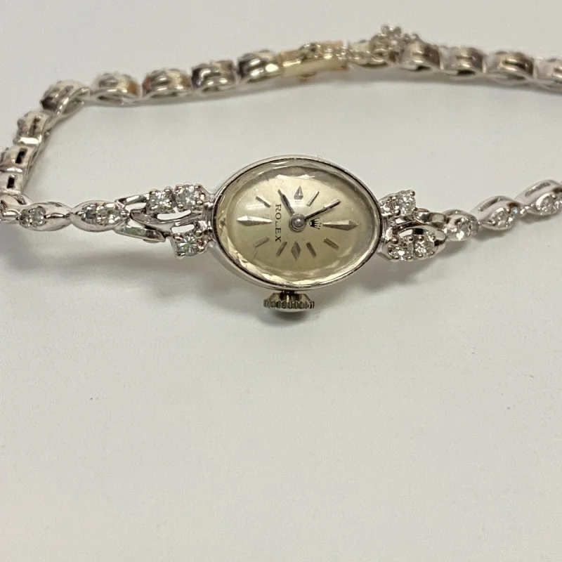Rolex Ladies 14k SOLID WHITE GOLD Dress with Diamonds 1950s