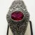 Sterling Silver 925 Filigree Cuff Bracelet Large Red Faceted Gemstone Vintage