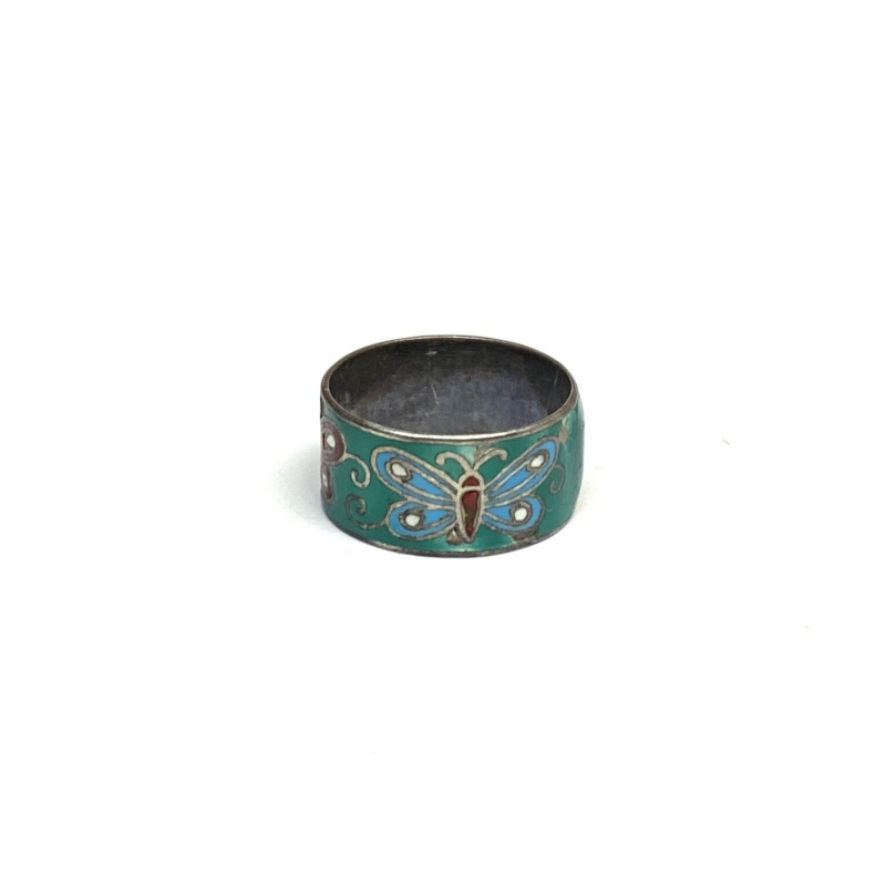 Antique Thailand Sterling Silver Green Multicolored Designed w/ Butterflies Ring Antique Thailand Sterling Silver Green Multicolored Designed w/ Butterflies Ring