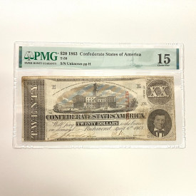 1863 Confederate States of America, $20, T-58, PMG VF15