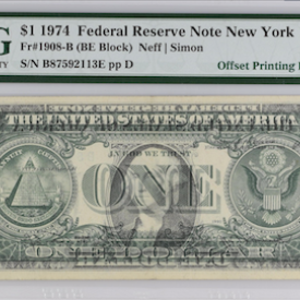 1974 PMG 55 FR #1908-B  $1 (BE BLOCK) ERROR