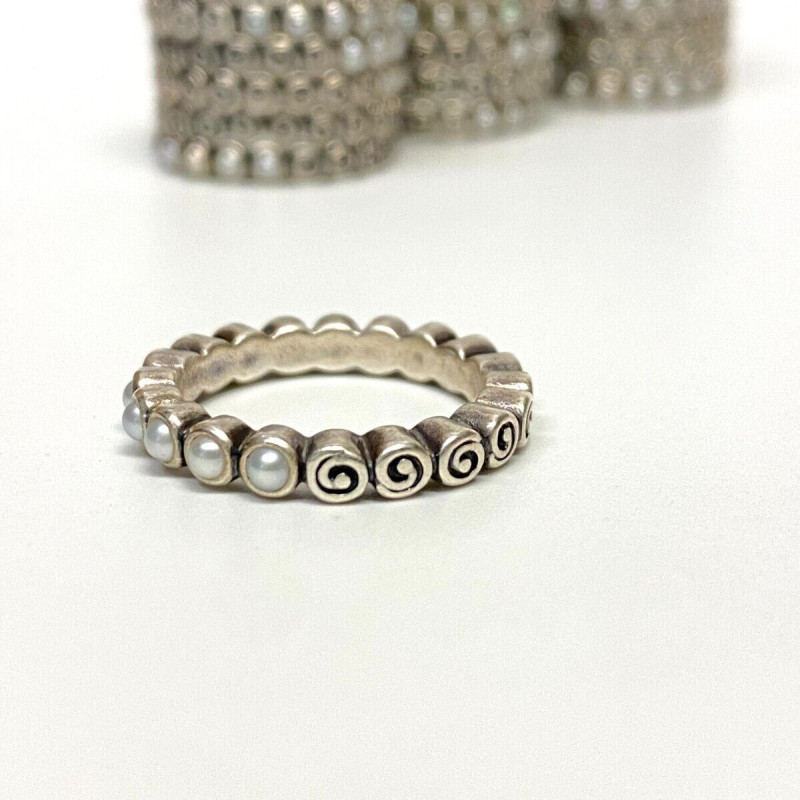 Pandora Silver Oceans Treasure Swirl And Pearl Ring Size 6.75 Authentic 190836P Pandora Silver Oceans Treasure Swirl And Pearl Ring Size 6.75 Authentic 190836P