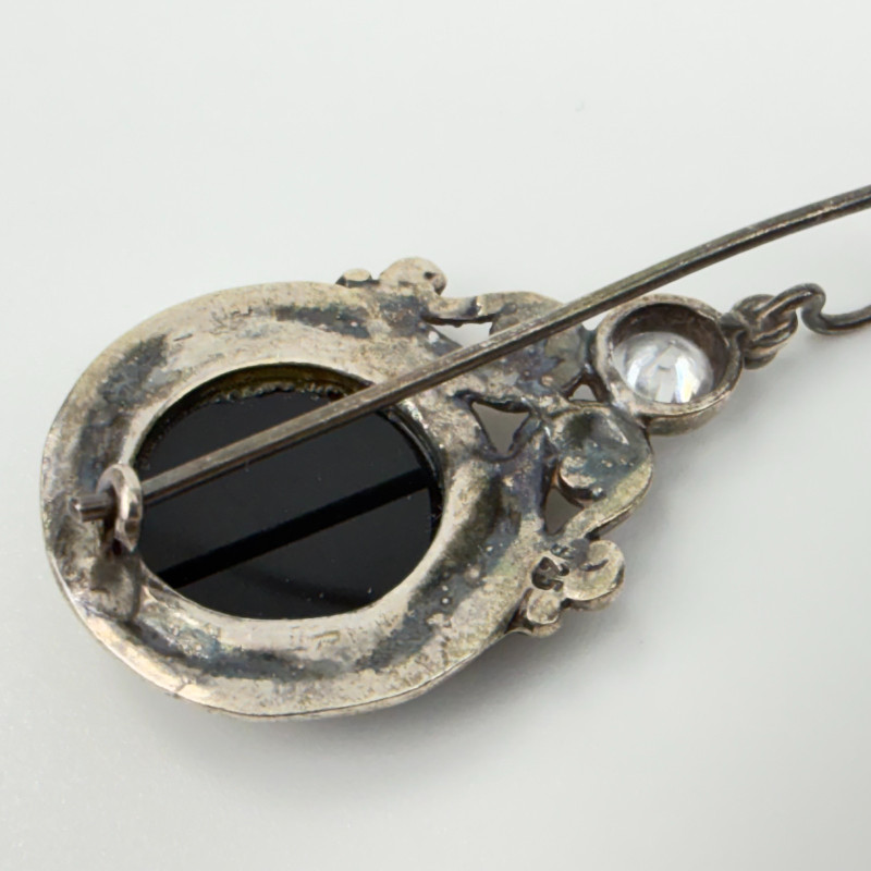 Vintage 925 Sterling Silver - Black Onyx Round Dangle Earrings