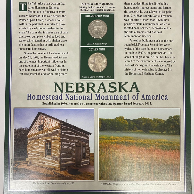 2015 P +D Nebraska Homestead Monumen Quarters + 2 Stamps Placard w/Protector PCS 2015 P +D Nebraska Homestead Monumen Quarters + 2 Stamps Placard w/Protector PCS