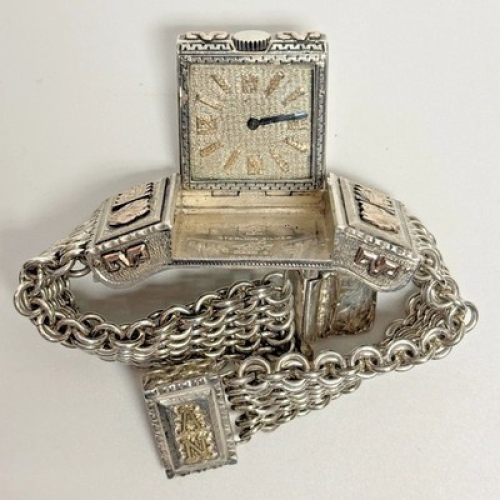 Rare Swiss .935 Sterling Silver Hidden Secret Watch Bracelet Gold Plated Vintage Rare Swiss .935 Sterling Silver Hidden Secret Watch Bracelet Gold Plated Vintage