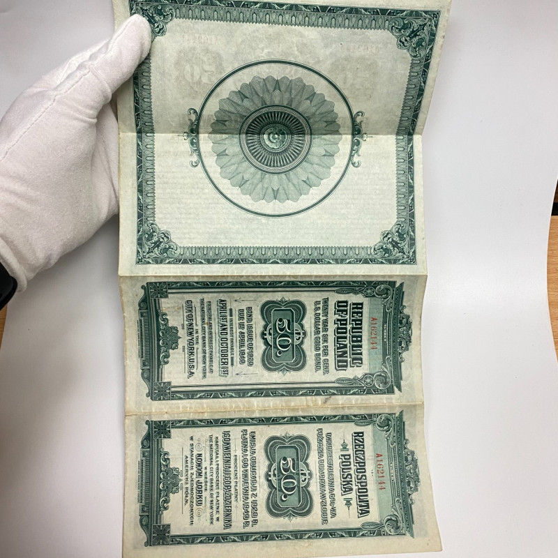 1920 Republic Of Poland 20 Year 6% U.S. Dollar Gold Bond W/ 5 Coupons 1920 Republic Of Poland 20 Year 6% U.S. Dollar Gold Bond W/ 5 Coupons