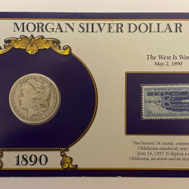 May 2 , 1890 Morgan Silver Dollar Coin With Stamp in Holder - The West is Won