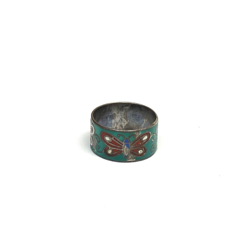 Antique Thailand Sterling Silver Green Multicolored Designed w/ Butterflies Ring Antique Thailand Sterling Silver Green Multicolored Designed w/ Butterflies Ring
