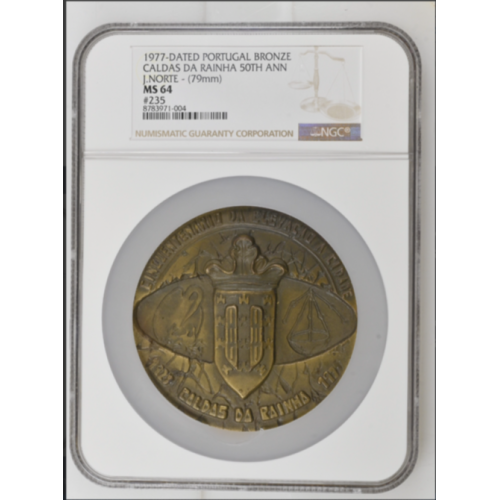 1977-Dated Portugal Bronze Caldas Da Rainha 50th Ann J.Norte-(79mm) NGC MS 64 1977-Dated Portugal Bronze Caldas Da Rainha 50th Ann J.Norte-(79mm) NGC MS 64