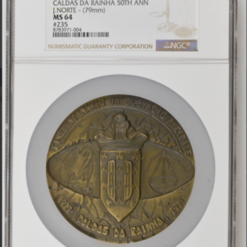 1977-Dated Portugal Bronze Caldas Da Rainha 50th Ann J.Norte-(79mm) NGC MS 64