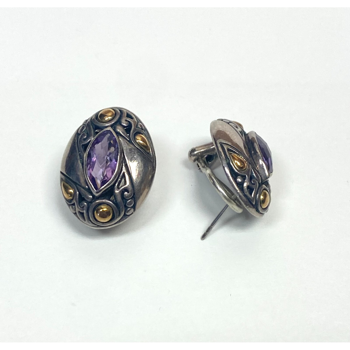 SAMUEL BENHAM BJS STERLING SILVER 18K GOLD EARRINGS RING SET LOT PURPLE