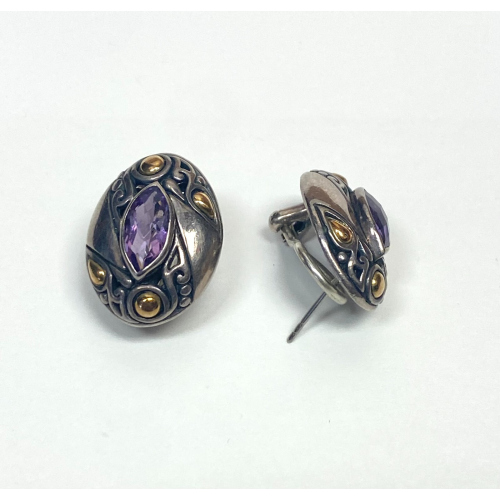 SAMUEL BENHAM BJS STERLING SILVER 18K GOLD EARRINGS RING SET LOT PURPLE