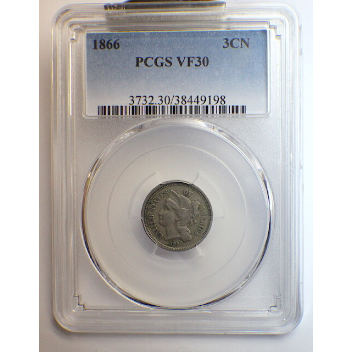 1866 PGCS Three Cent Nickel VF30