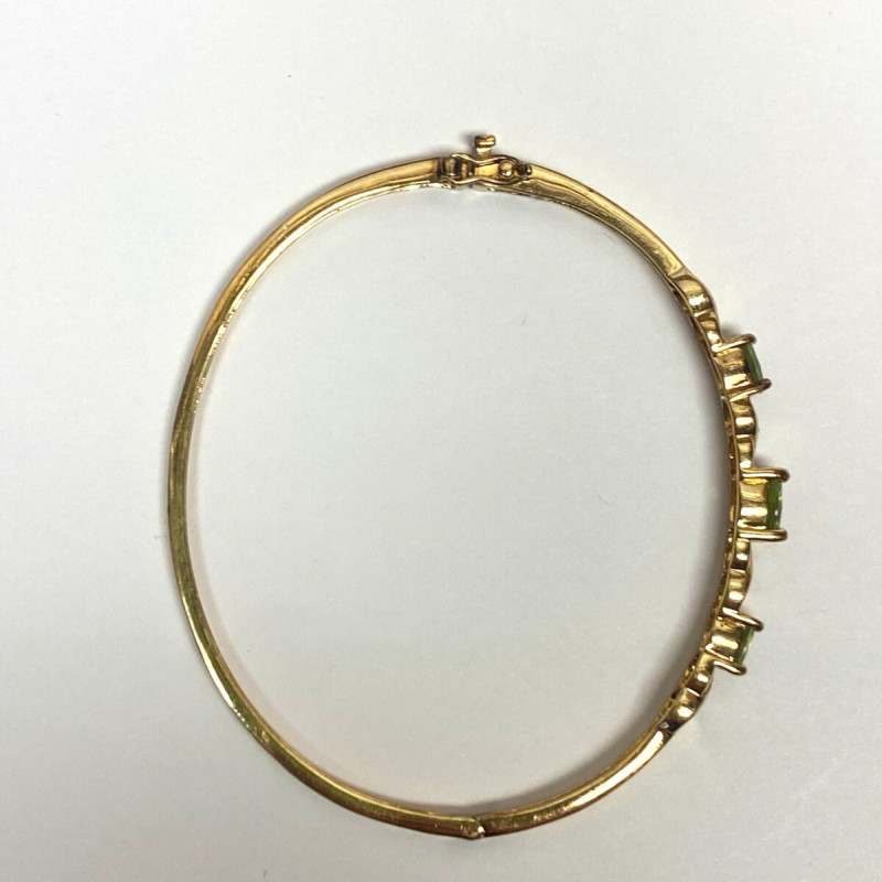 Sparkly Over Sterling Silver Dipped Gold Peridot Green & Clear Stones Oval 