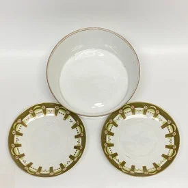 2 Porcelain teacup plates and a Porcelain drainer by Gardner Moscow