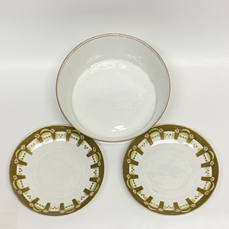 2 Porcelain teacup plates and a Porcelain drainer by Gardner Moscow