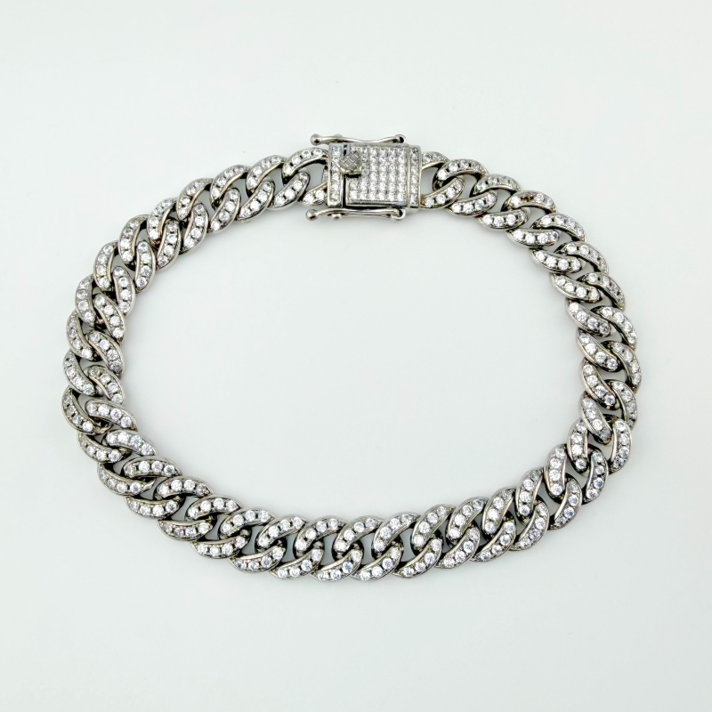 925 BSI Cuban Link Bracelet Fully CZ Encrusted – Miami Cuban Style  8.5''