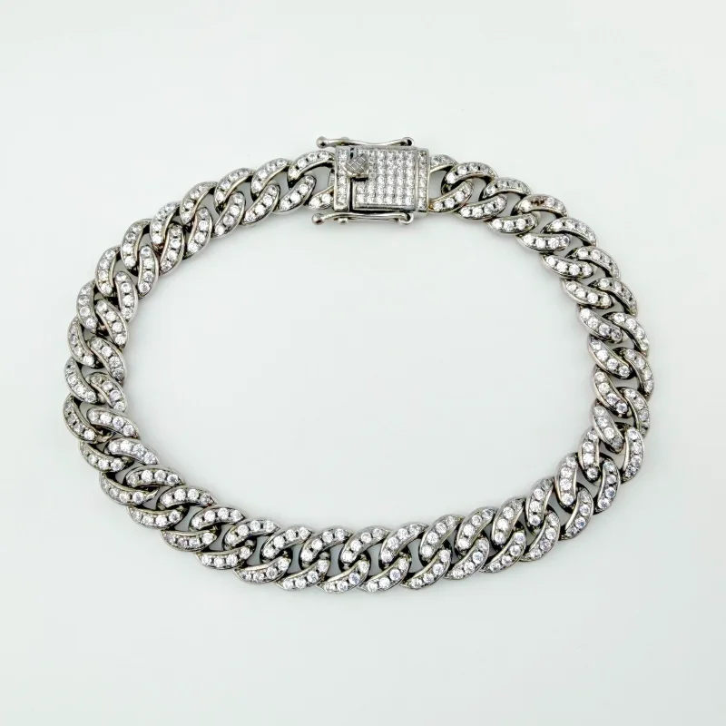 925 BSI Cuban Link Bracelet Fully CZ Encrusted – Miami Cuban Style  8.5''