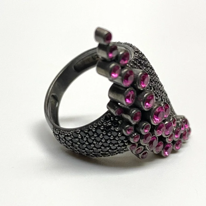 Sterling Silver Black Onyx and Rubies Ring