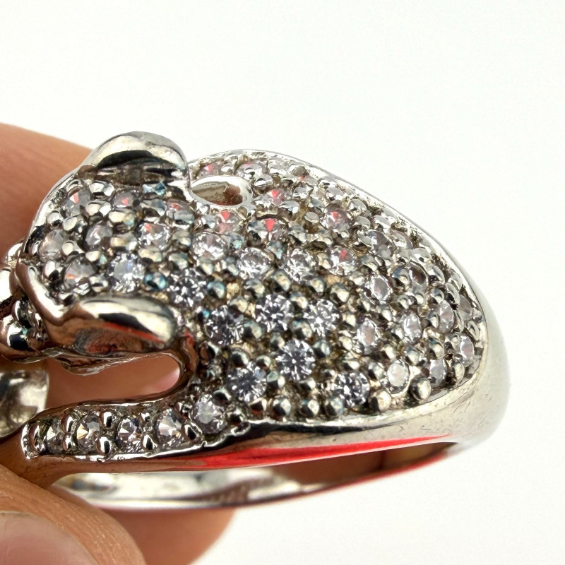 Vintage-Style Silver 925 Panther Ring – Pave CZ Stones, Size 7