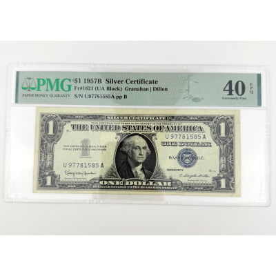 1957B $1 Silver Cert. Fr. 1621 UA Block PMG 40 EPQ Granahan/Dillon U97781585A