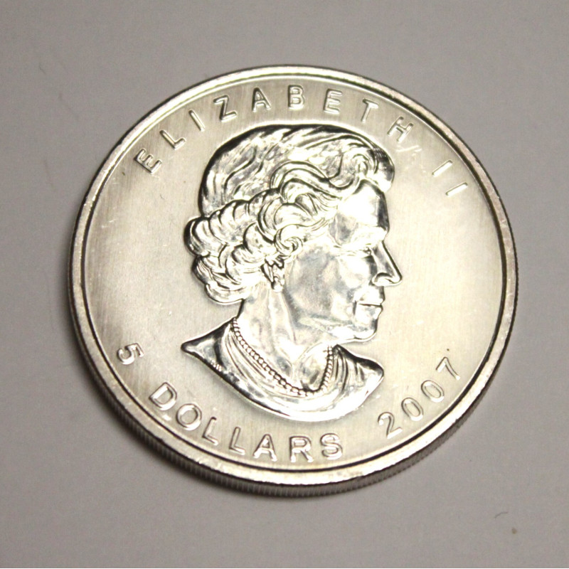 2007 QUEEN ELIZABETH II 5 DOLLAR SILVER COIN (CANADA) REVERSE 2007 QUEEN ELIZABETH II 5 DOLLAR SILVER COIN (CANADA) REVERSE