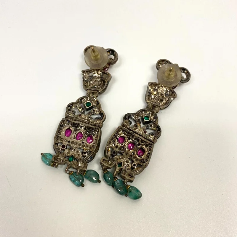 Antique Handmade Necklace and Earrings Diamond Tourmaline Ruby Emerald Sapphire