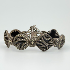 Sterling Silver Vintage Judith Jack Real Marcasite and Black Onyx Bracelet 7.5"