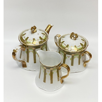 Teapot, sugar bowl and milk jug by Gardner Moscow Teapot, sugar bowl and milk jug by Gardner Moscow