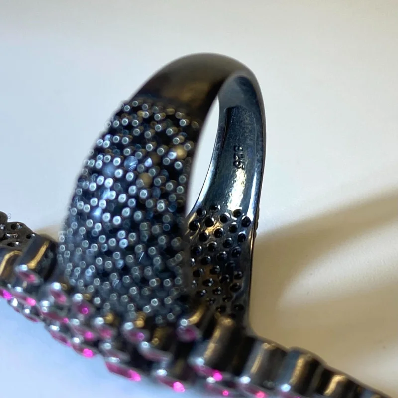 Sterling Silver Black Onyx and Rubies Ring