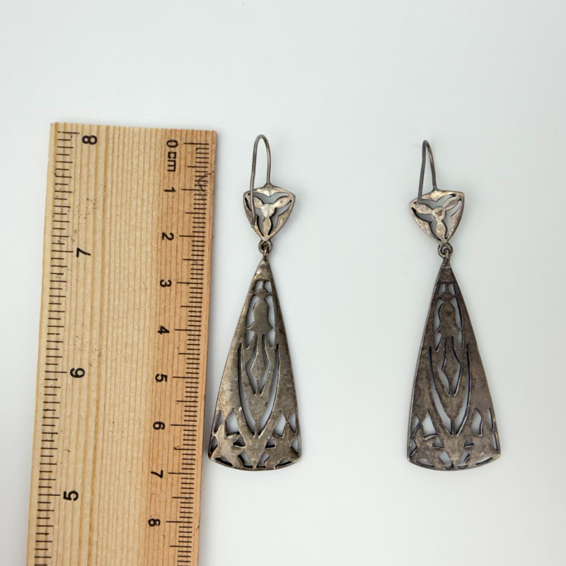 Vintage Sterling Silver 925 Tear Drop Marcasite Earrings 72 mm