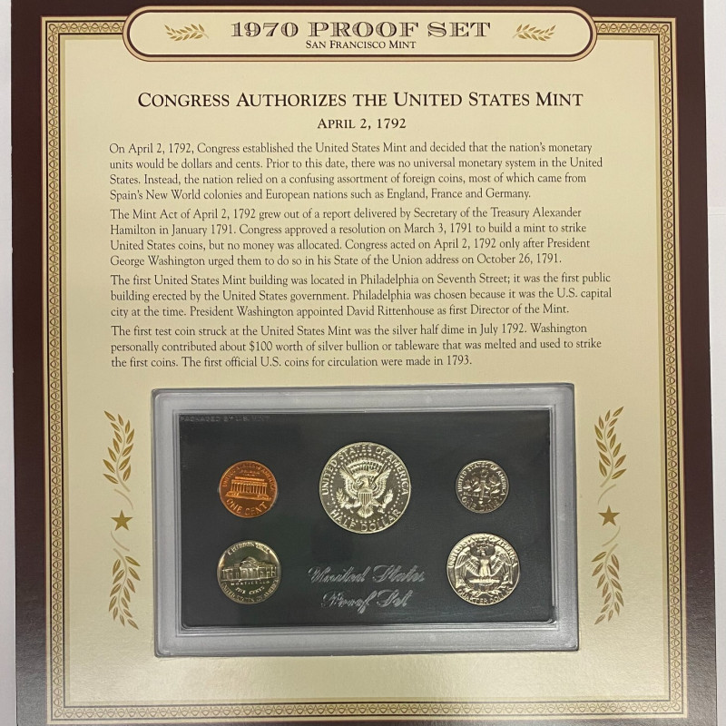 1970 US Mint Proof Set San Francisco Set Display Card W/Stamp released October 6