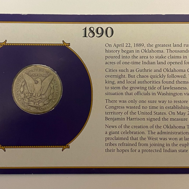 May 2 , 1890 Morgan Silver Dollar Coin With Stamp in Holder - The West is Won
