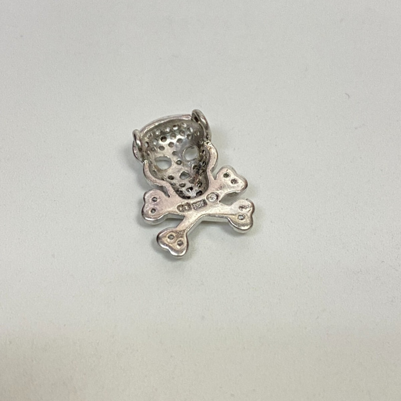 Silver pendant, 925 skull with CZ, Stamped 925