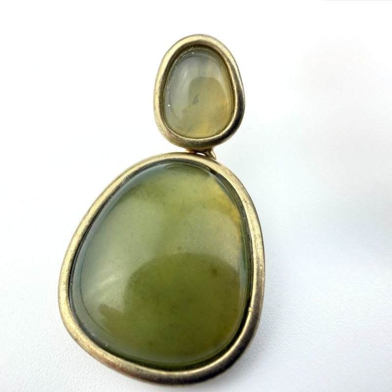 Vintage MONET Green Stone Gold Tone Earrings Dangle Drop