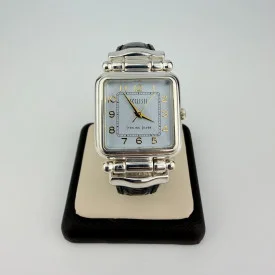 Ecclissi 2760 Sterling Silver 925 Rectangular Ladies Watch Black Strap 7.25"