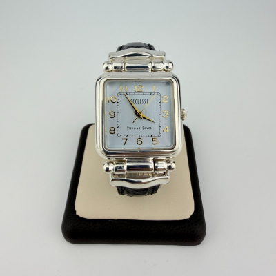 Ecclissi 2760 Sterling Silver 925 Rectangular Ladies Watch Black Strap 7.25" Ecclissi 2760 Sterling Silver 925 Rectangular Ladies Watch Black Strap 7.25"