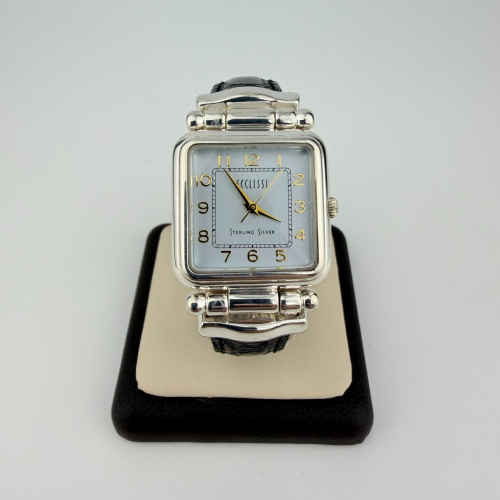 Ecclissi 2760 Sterling Silver 925 Rectangular Ladies Watch Black Strap 7.25" Ecclissi 2760 Sterling Silver 925 Rectangular Ladies Watch Black Strap 7.25"