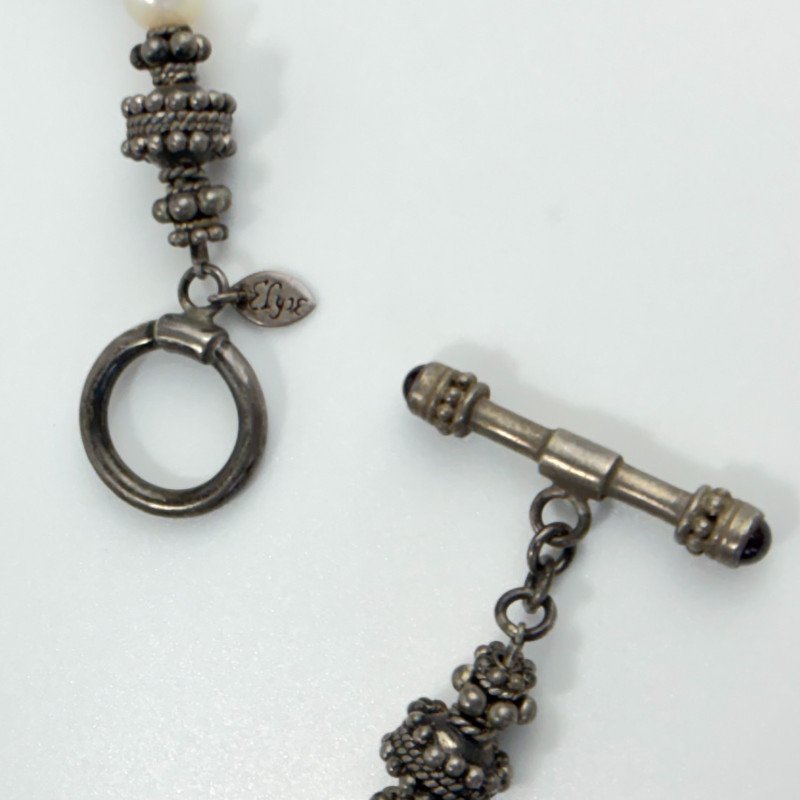 Faceted beads of natural lemon green jade and pearls 925 Sterling Necklace 17''