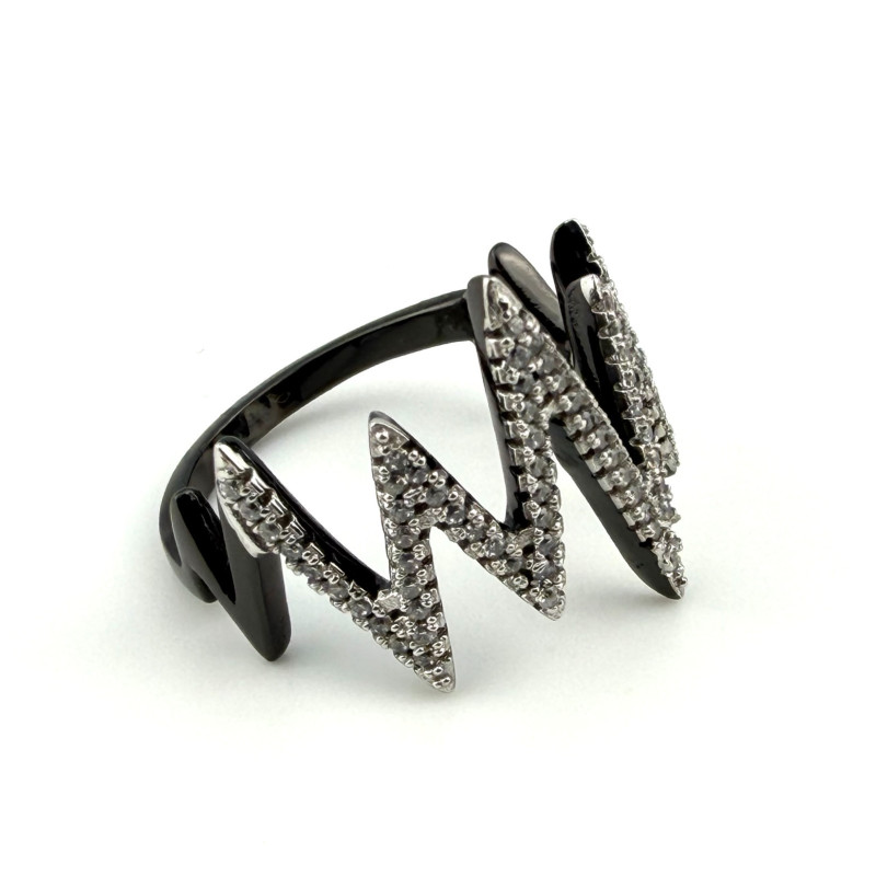 Heart Pulse Black Rhodium 925 Silver Cubic Zirconia Ring Sz 9.5