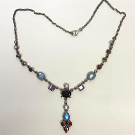 NICKY BUTLER STERLING UNUSUAL FESTOON DRAPE MOONSTONE, GARNET 17 NECKLACE