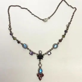 NICKY BUTLER STERLING UNUSUAL FESTOON DRAPE MOONSTONE, GARNET 17 NECKLACE