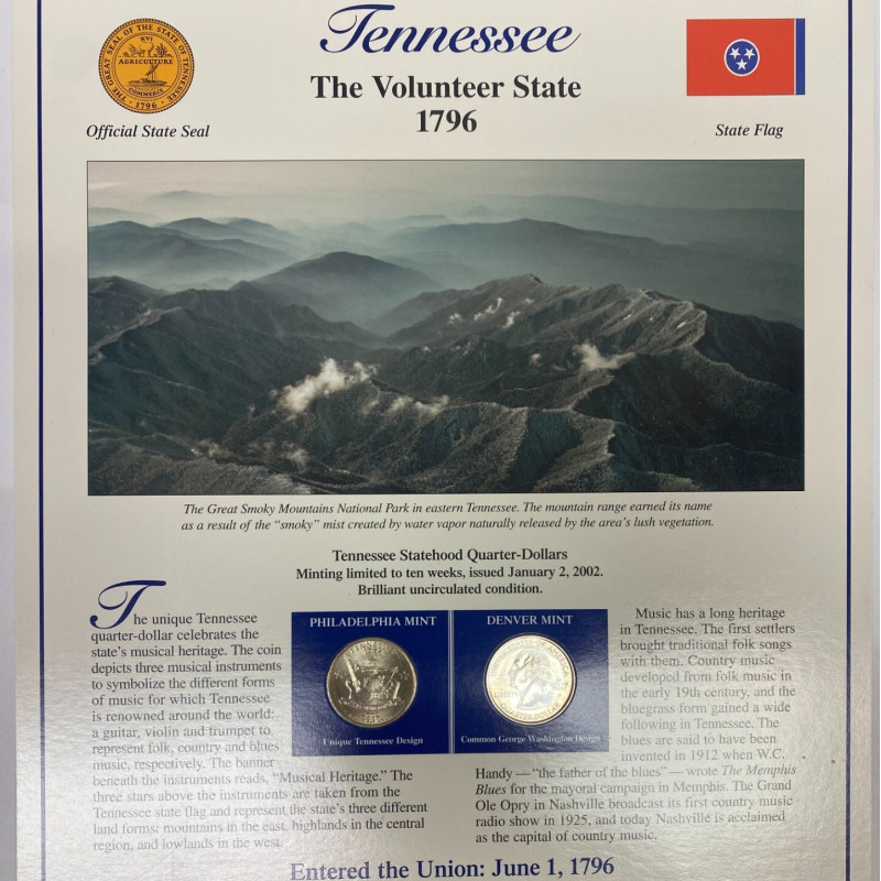 2002 Postal Commemorative Society Statehood Quarter/stamps Tennessee P & D