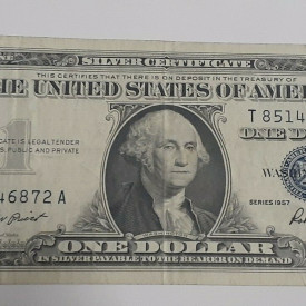 1957 One Dollar Bill Silver Certificate Average Circulated Blue Seal VG-AU