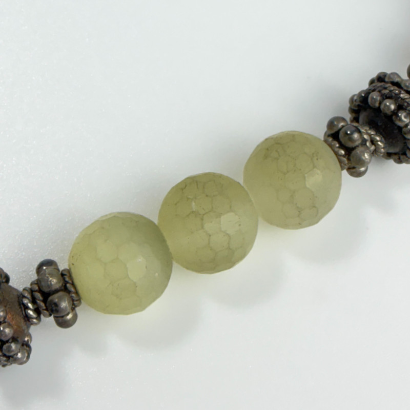 Faceted beads of natural lemon green jade and pearls 925 Sterling Necklace 17''