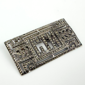 Vintage Art Deco Sterling Silver Marcasite Pin Brooch Initials CTW