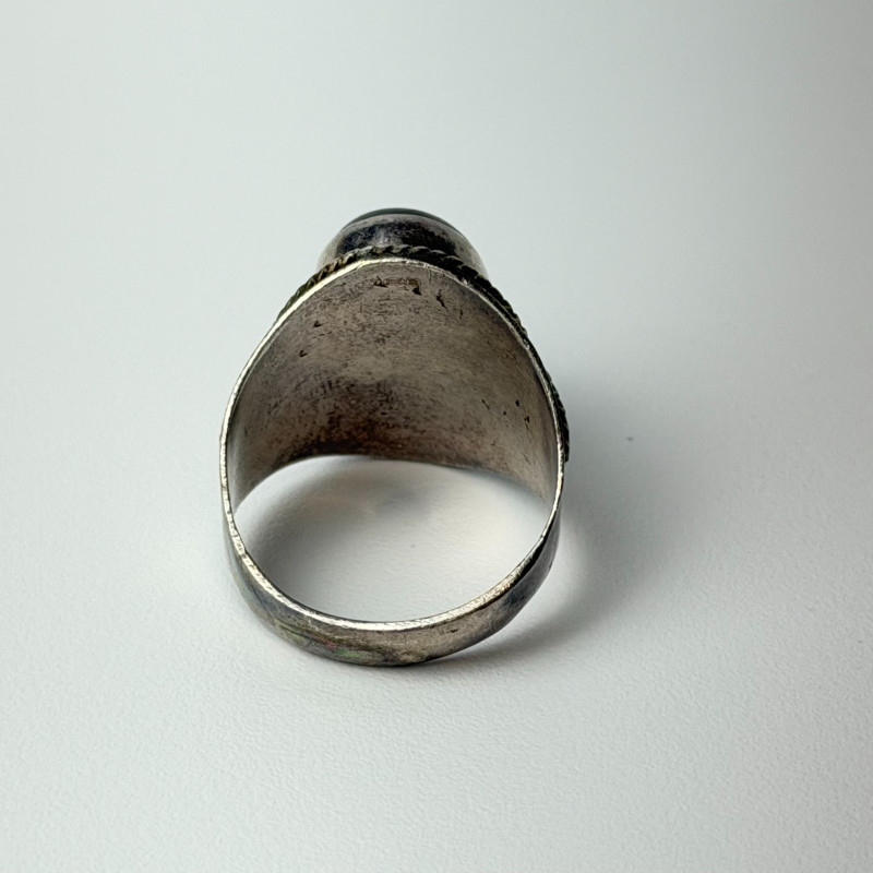 Vintage Bohemian Sterling Silver Natural Black Opal Ring Size 8.5